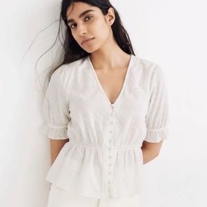 Madewell V-Neck Peplum Popover Blouse w/ Ruffle Sleeve